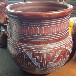 Pottery, Kaoline Clay, Brown with Blue Etching